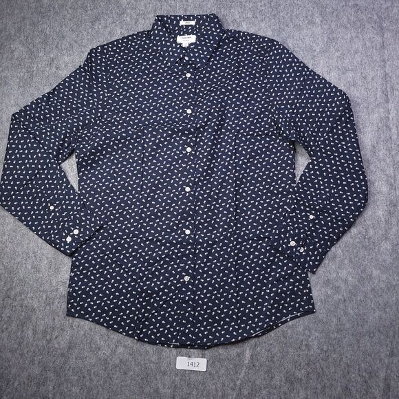 Julian & Mark Men Button up Shirt Large Tall Long Sleeve Blue Geometric Stretch - Picture 2 of 6